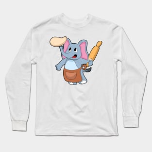 Elephant as Cook with Rolling pin & Dough Long Sleeve T-Shirt